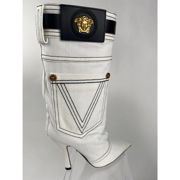 VERSACE Stiletto White Denim Boots 39 - Picture 7 of 12